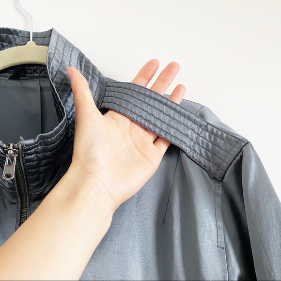 DKNY Gray Metallic Satin Zip Bomber Jacket M - Picture 9 of 13